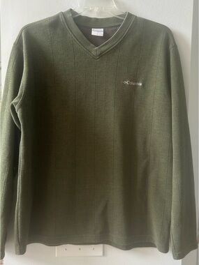 Columbia Sweater Mens XL V Neck  Long Sleeve Solid Green Thick
